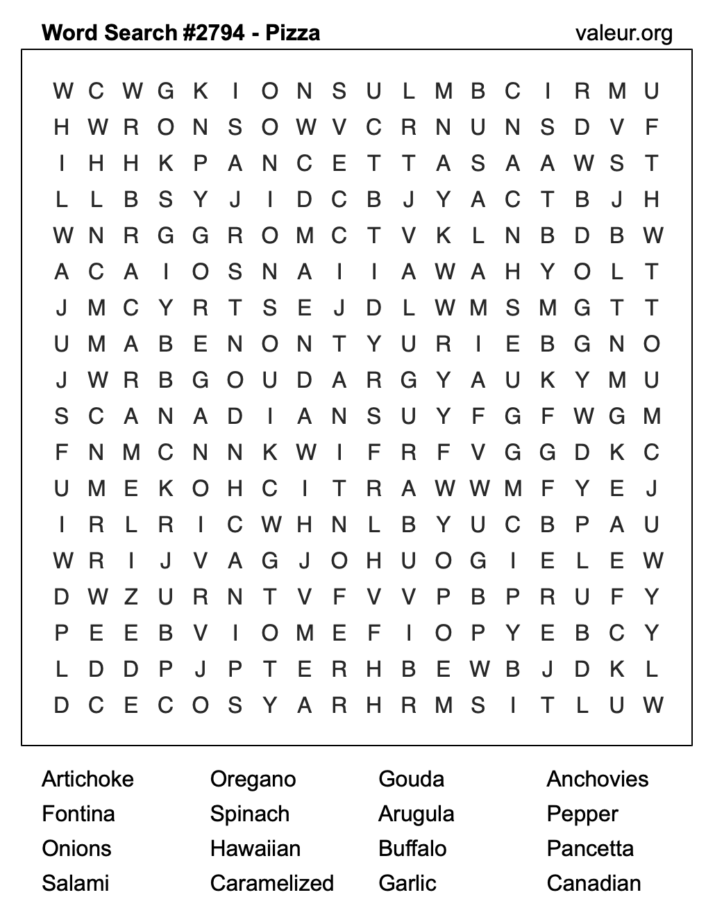 Pizza Word Search Puzzle #2794 Pizza Word Search Puzzle #2794