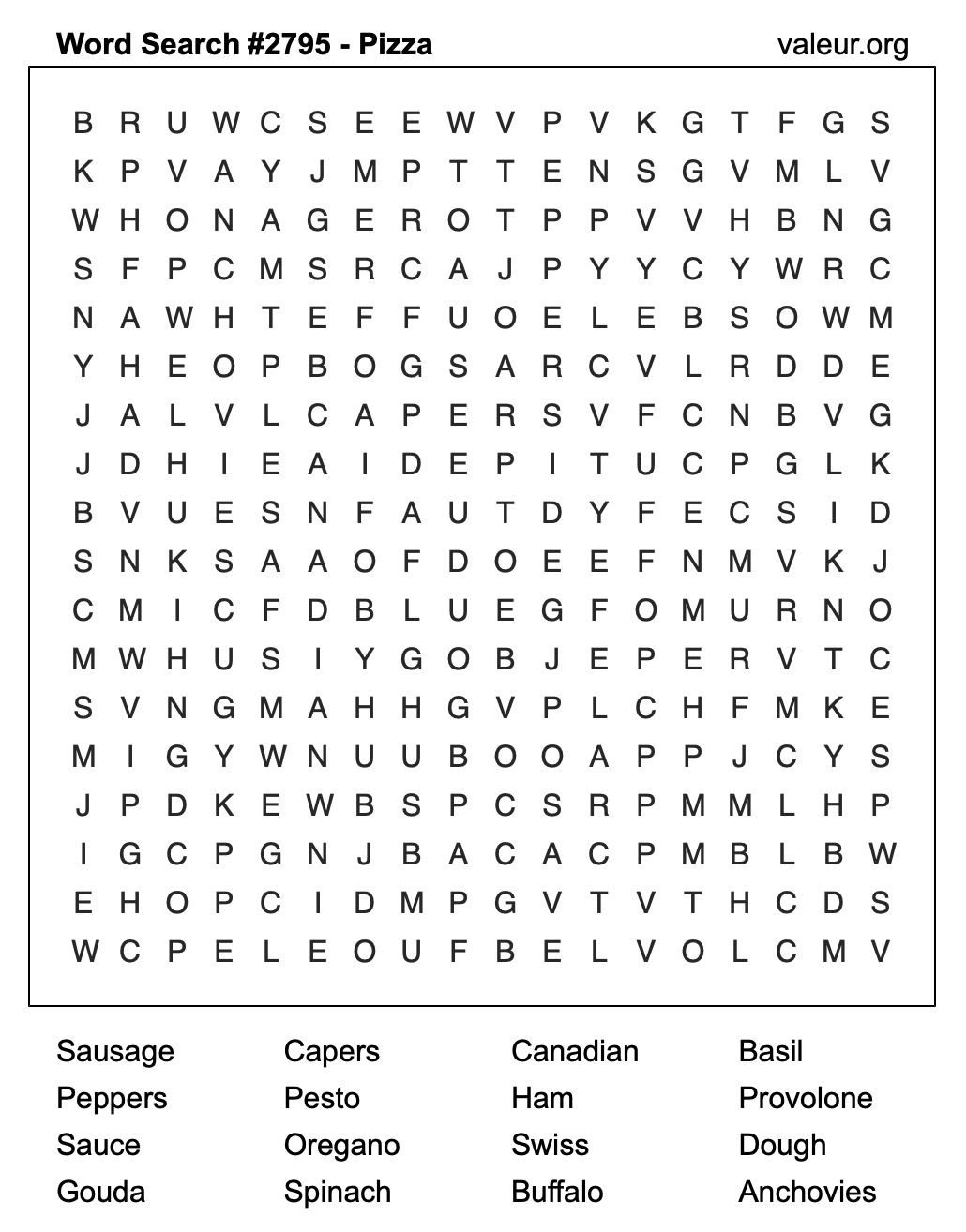 Pizza Word Search Puzzle #2795