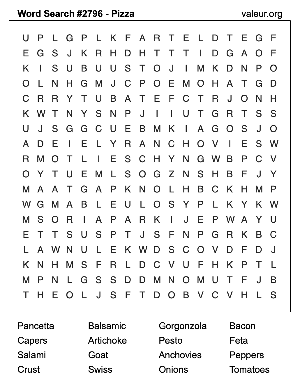 Pizza Word Search Puzzle #2796