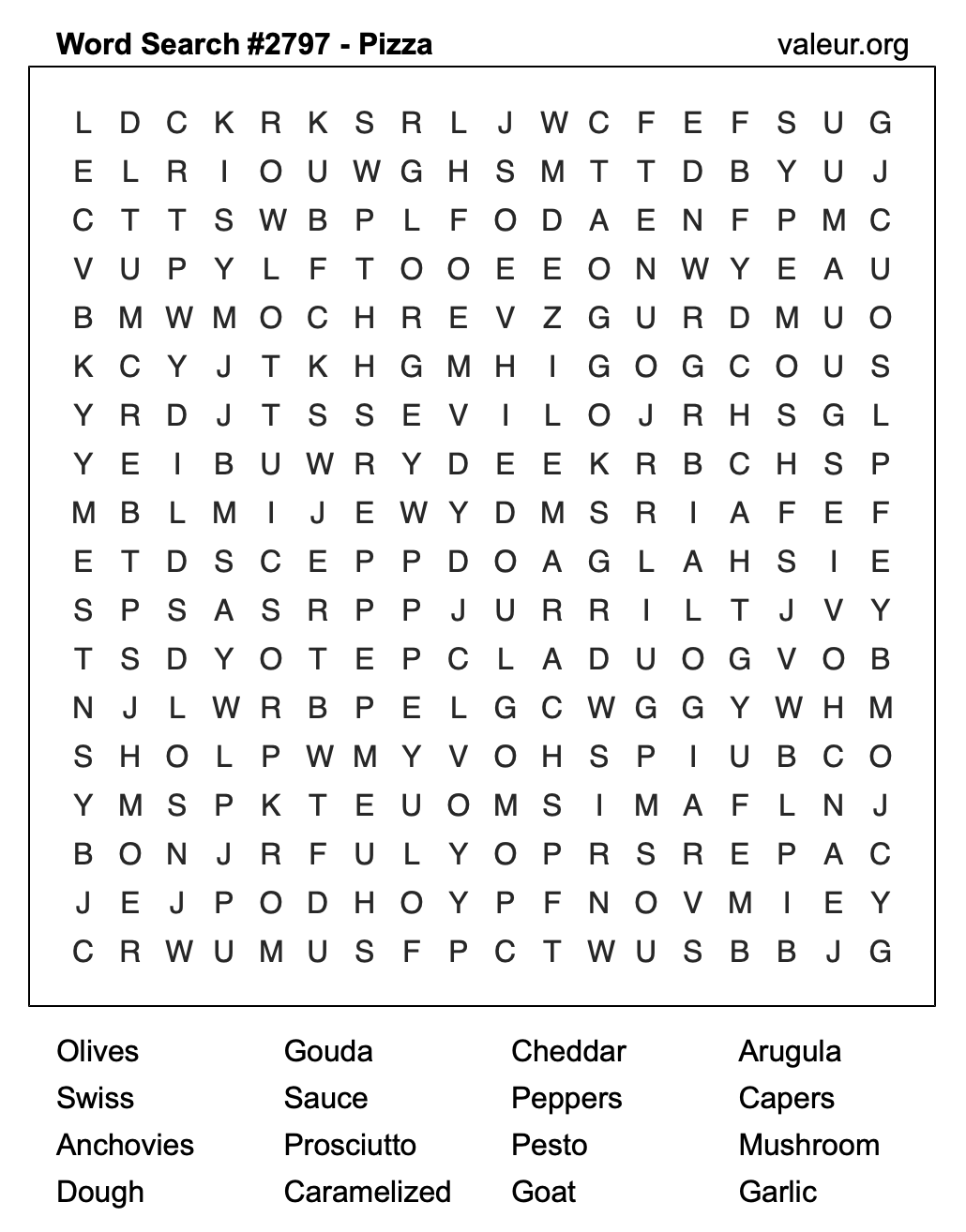Pizza Word Search Puzzle #2797