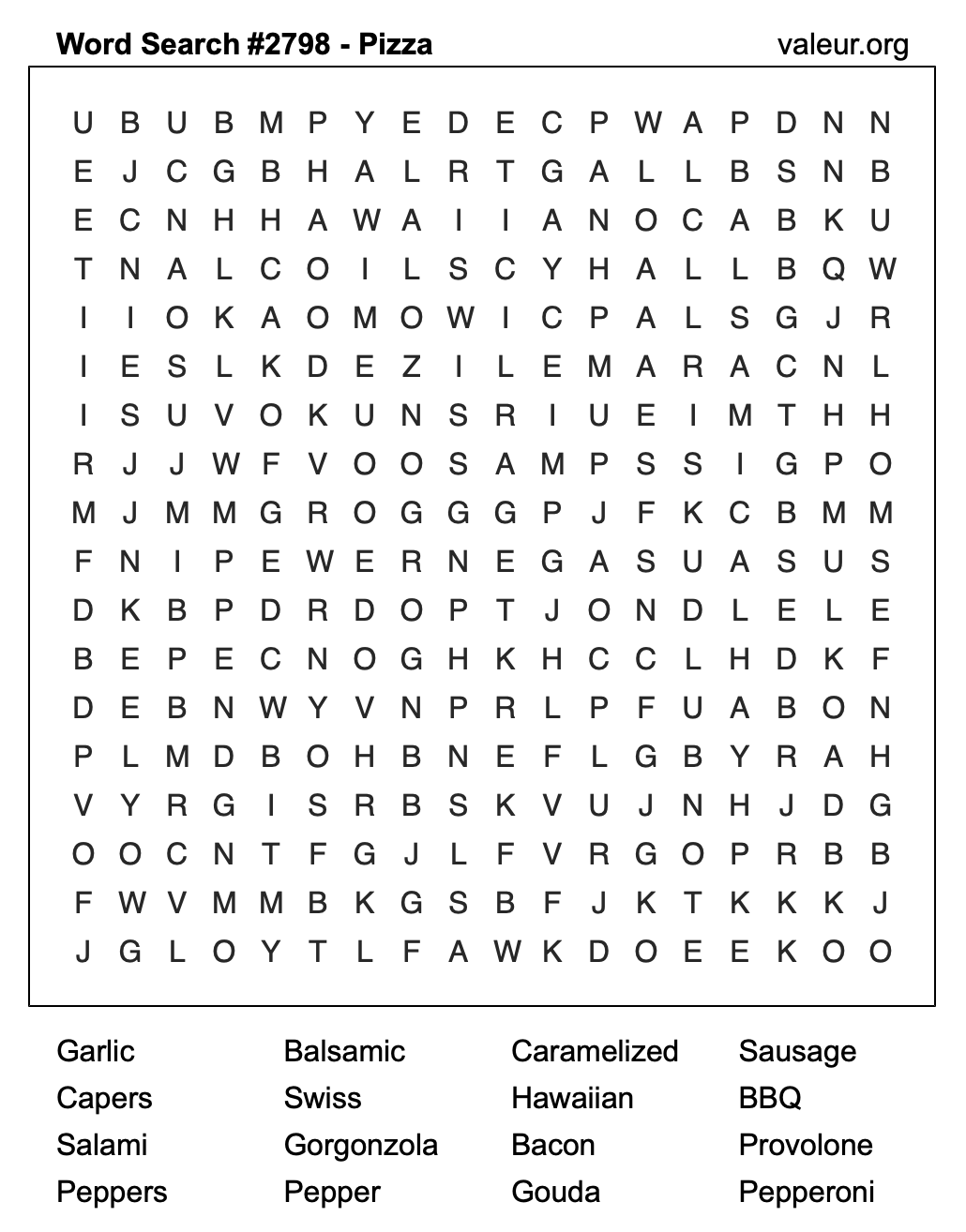 Pizza Word Search Puzzle #2798