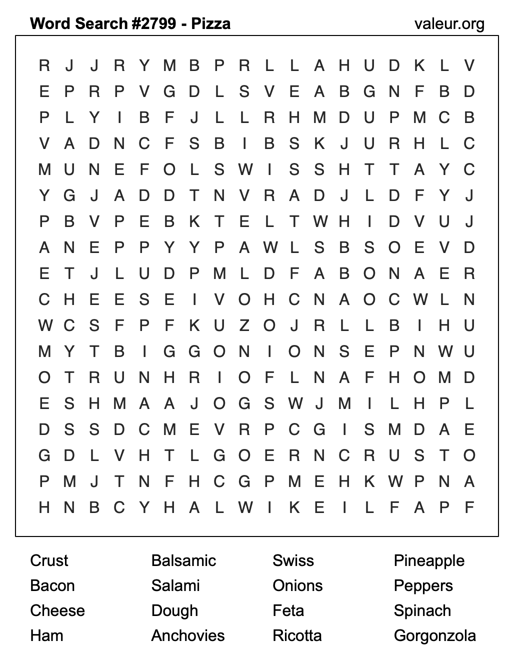 Pizza Word Search Puzzle #2799 Pizza Word Search Puzzle #2799