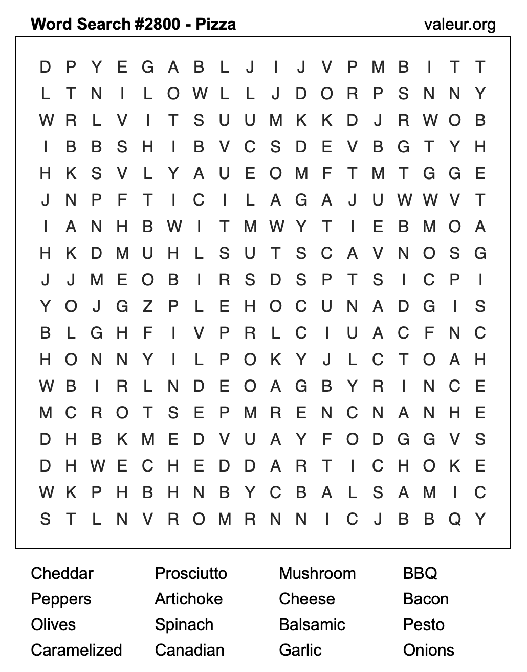 Pizza Word Search Puzzle #2800 Pizza Word Search Puzzle #2800