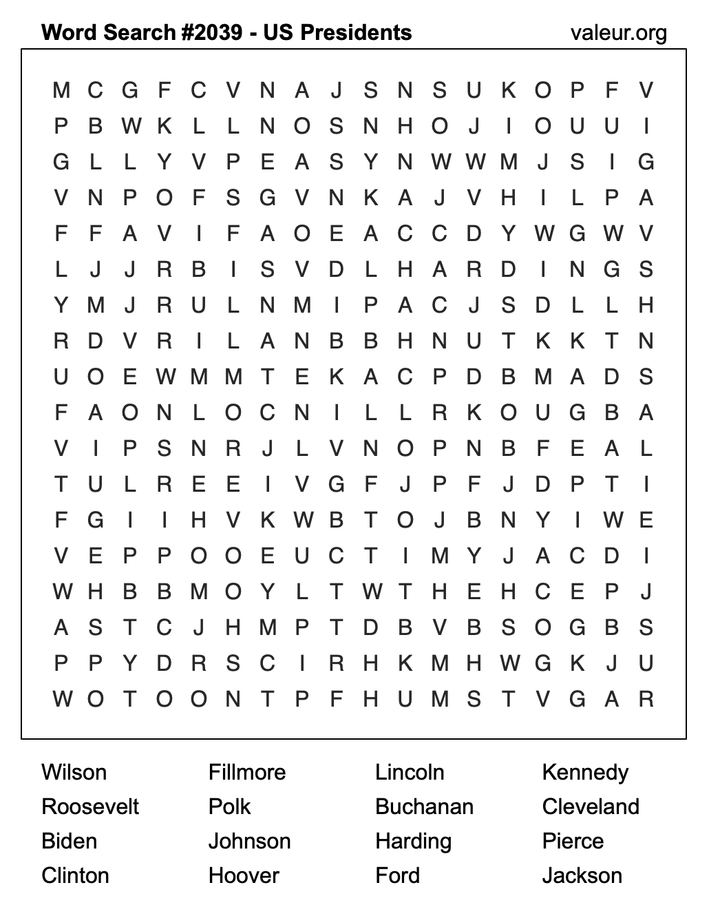 Word Search Puzzle with US Presidents #2039