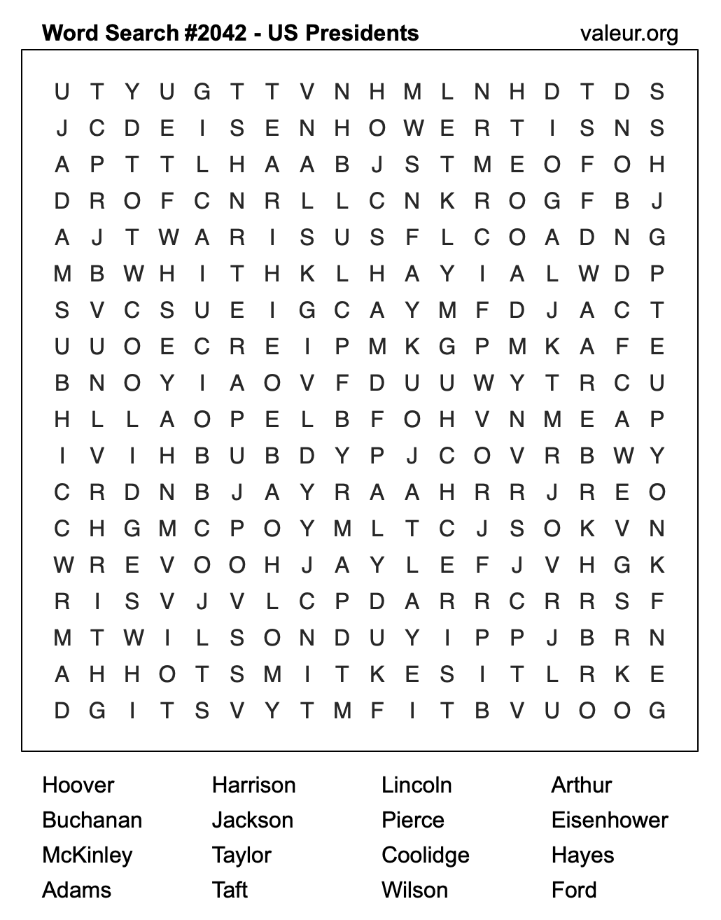 Word Search Puzzle with US Presidents #2042