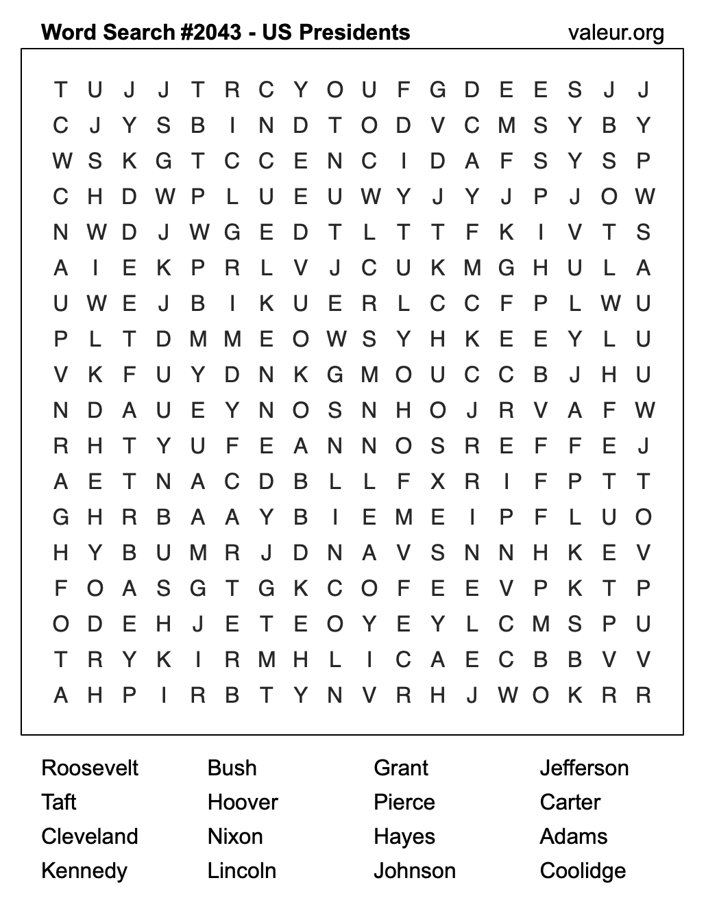 Word Search Puzzle with US Presidents #2043