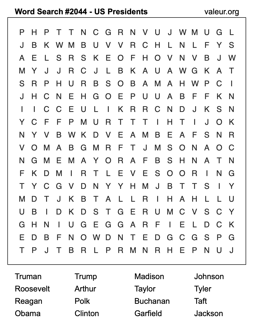 Word Search Puzzle with US Presidents #2044