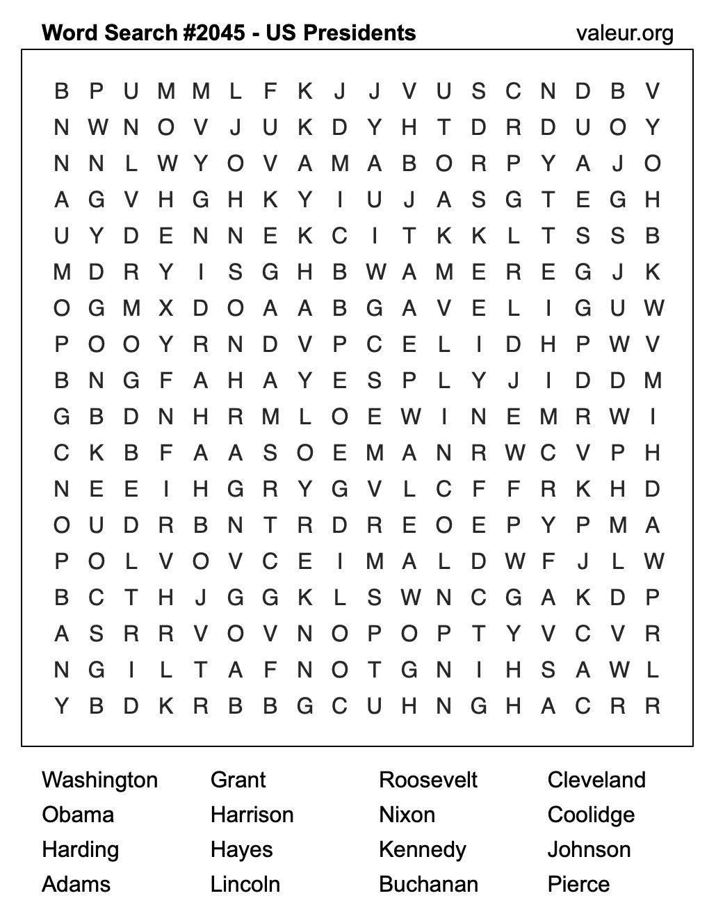 Word Search Puzzle with US Presidents #2045