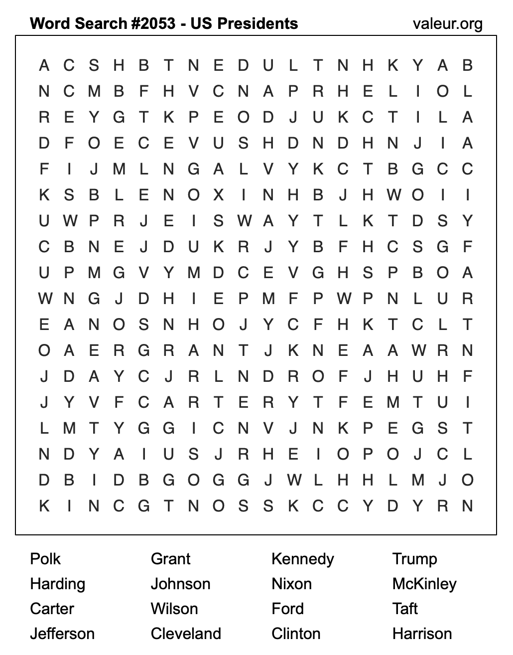 Word Search Puzzle with US Presidents #2053