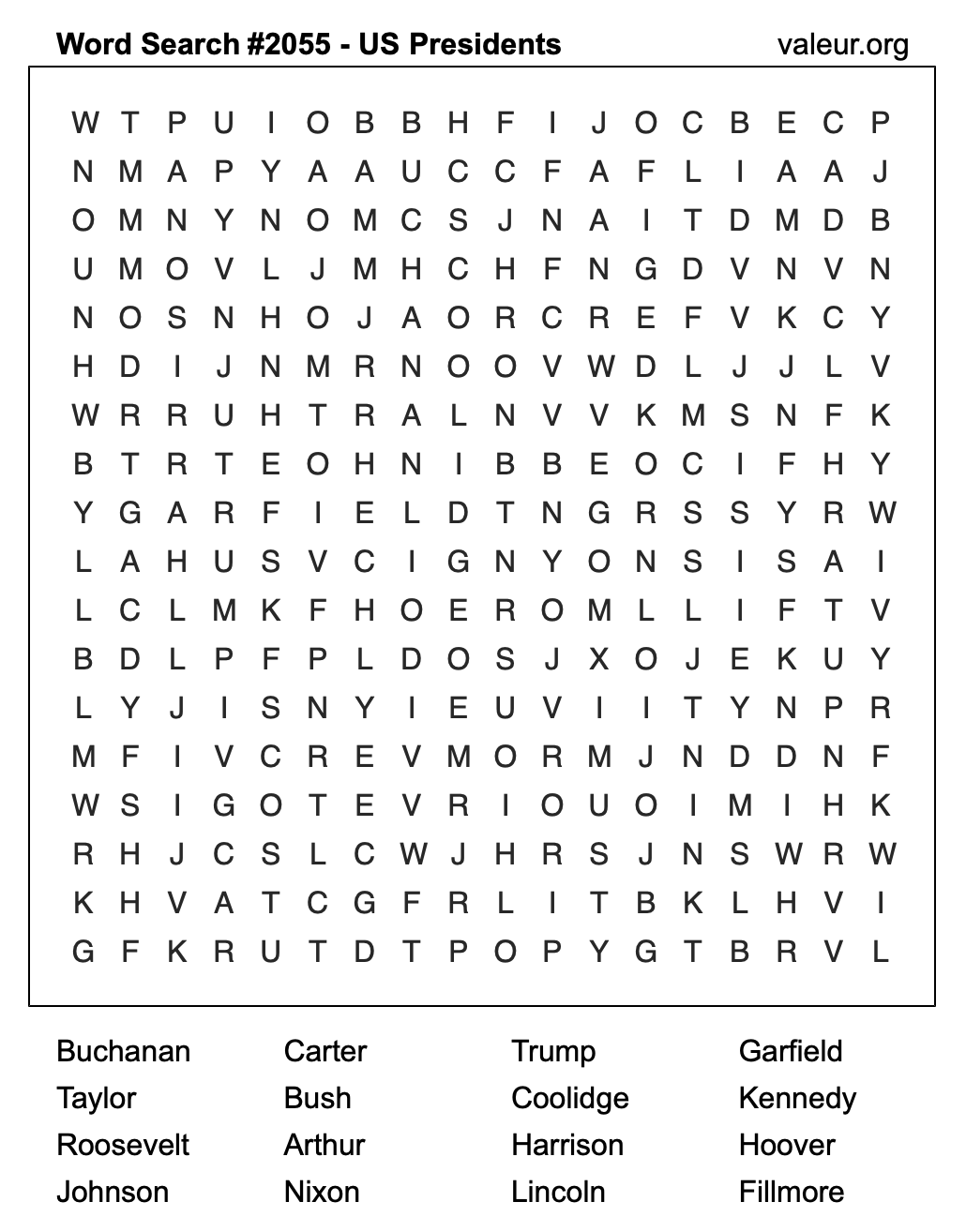 Word Search Puzzle with US Presidents #2055