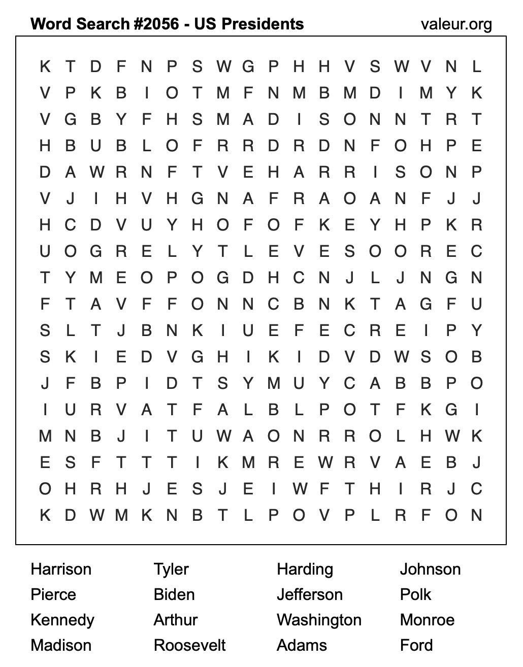 Word Search Puzzle with US Presidents #2056