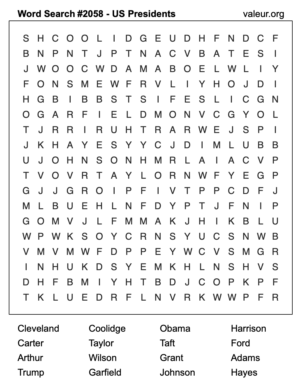 Word Search Puzzle with US Presidents #2058