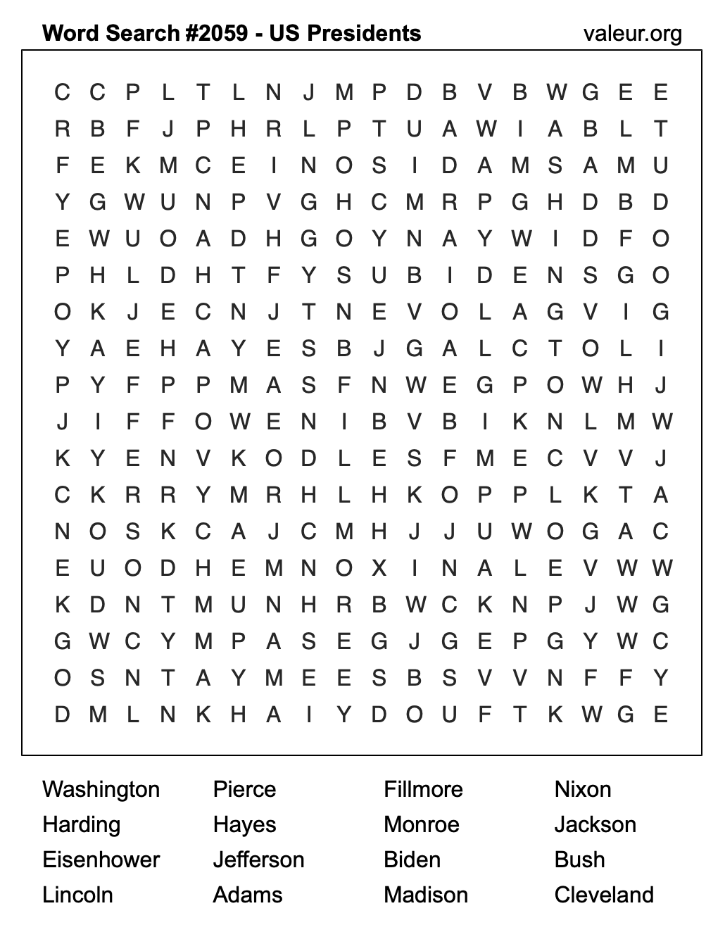 Word Search Puzzle with US Presidents #2059