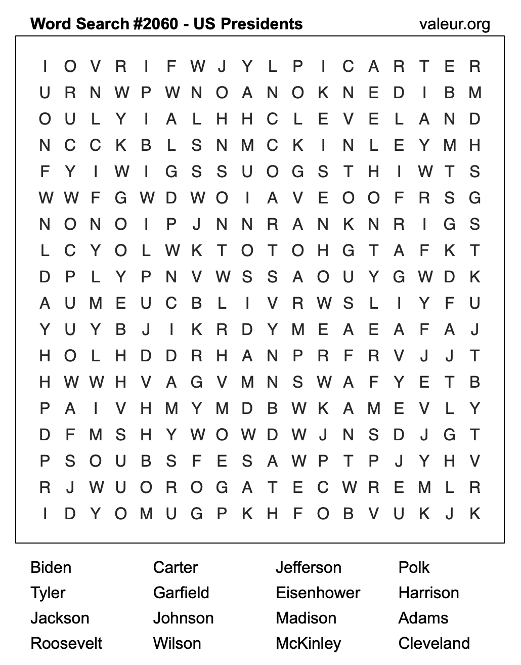 Word Search Puzzle with US Presidents #2060