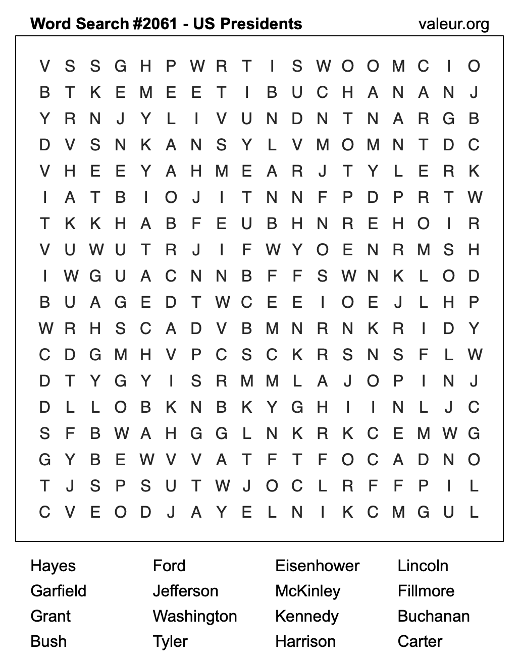 Word Search Puzzle with US Presidents #2061