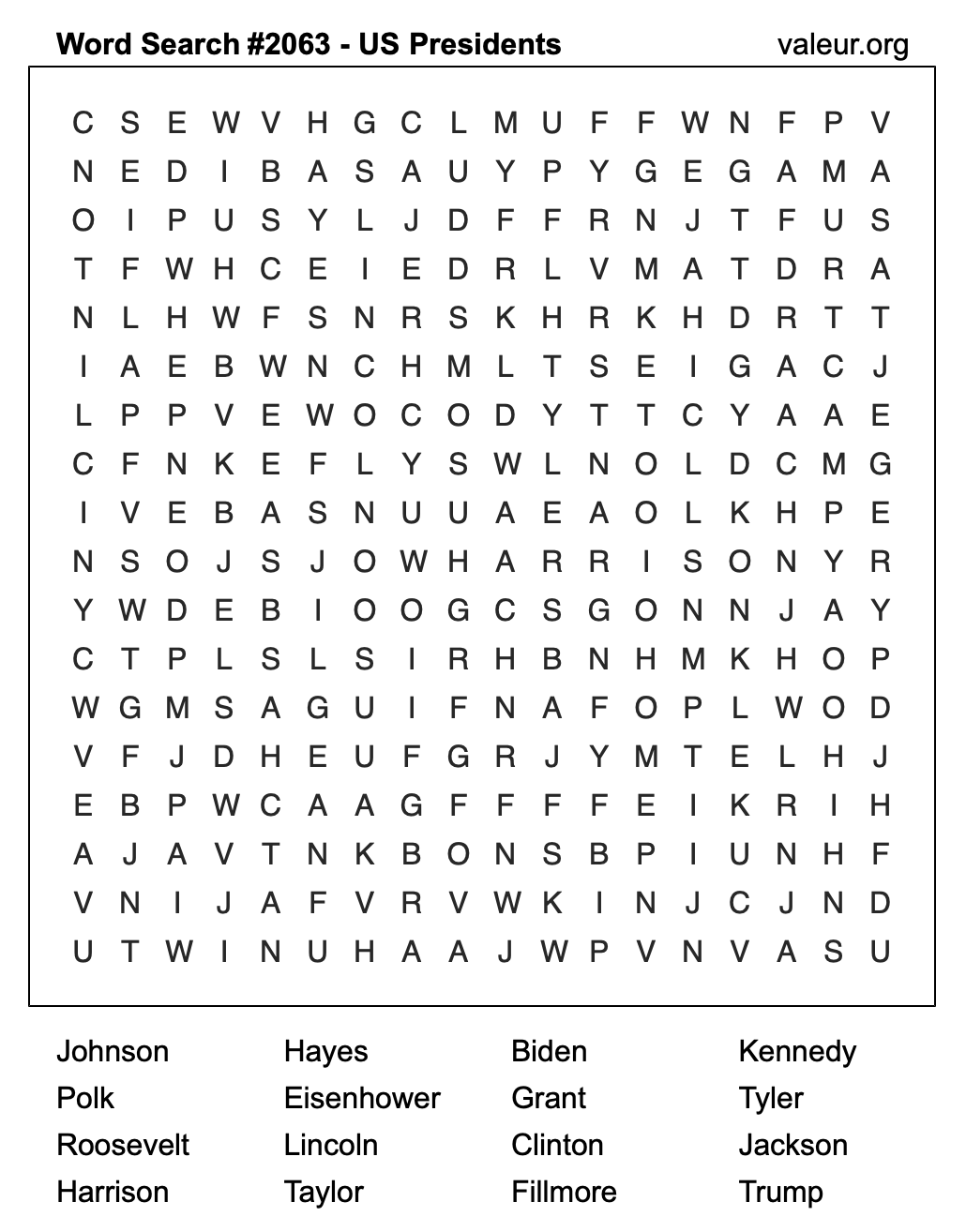 Word Search Puzzle with US Presidents #2063