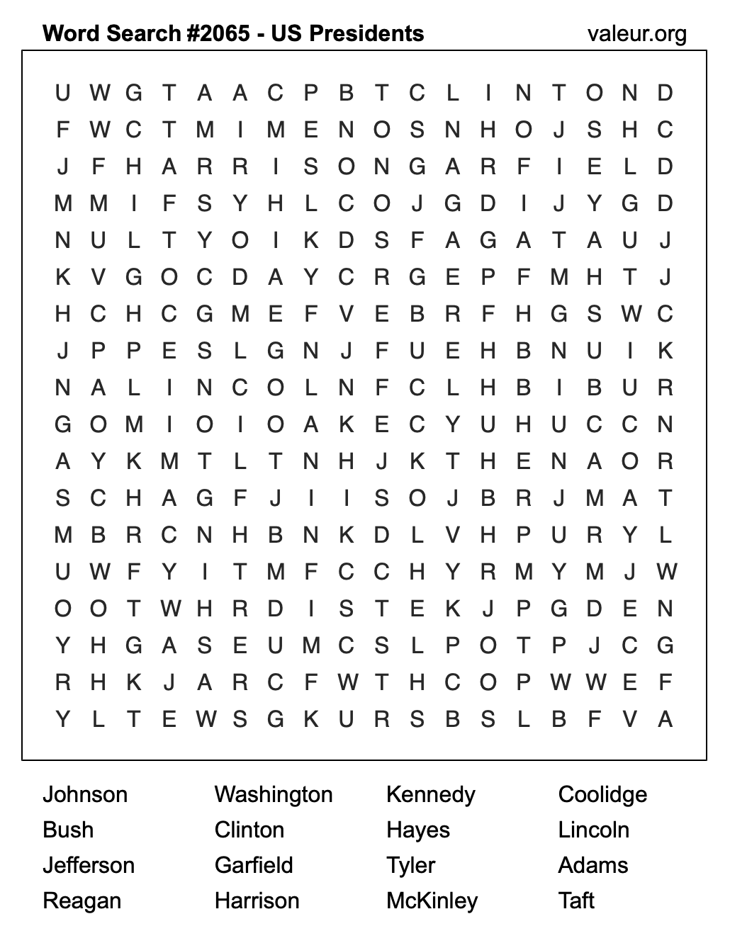 Word Search Puzzle with US Presidents #2065
