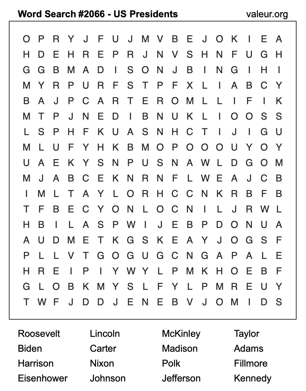 Word Search Puzzle with US Presidents #2066