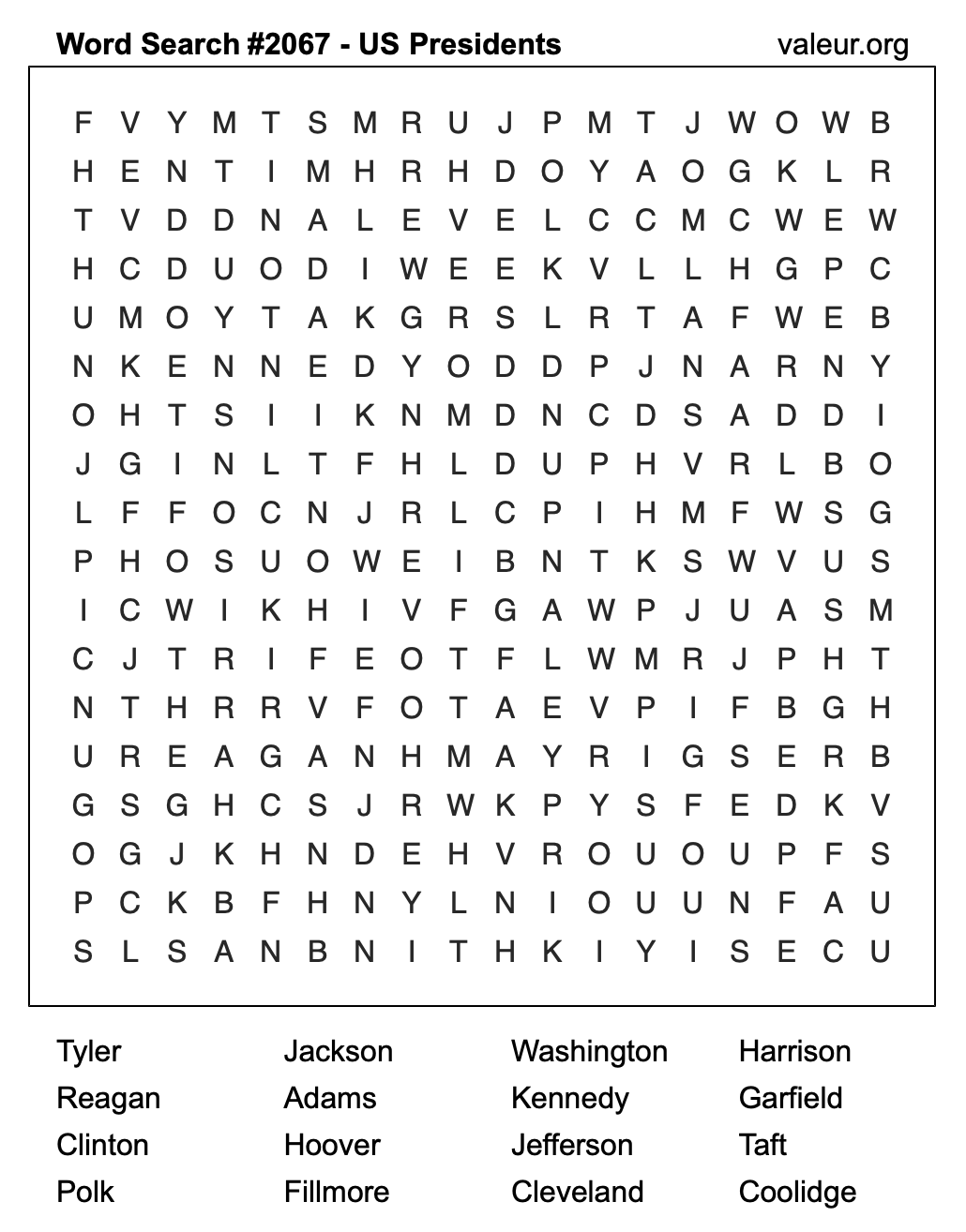 Word Search Puzzle with US Presidents #2067