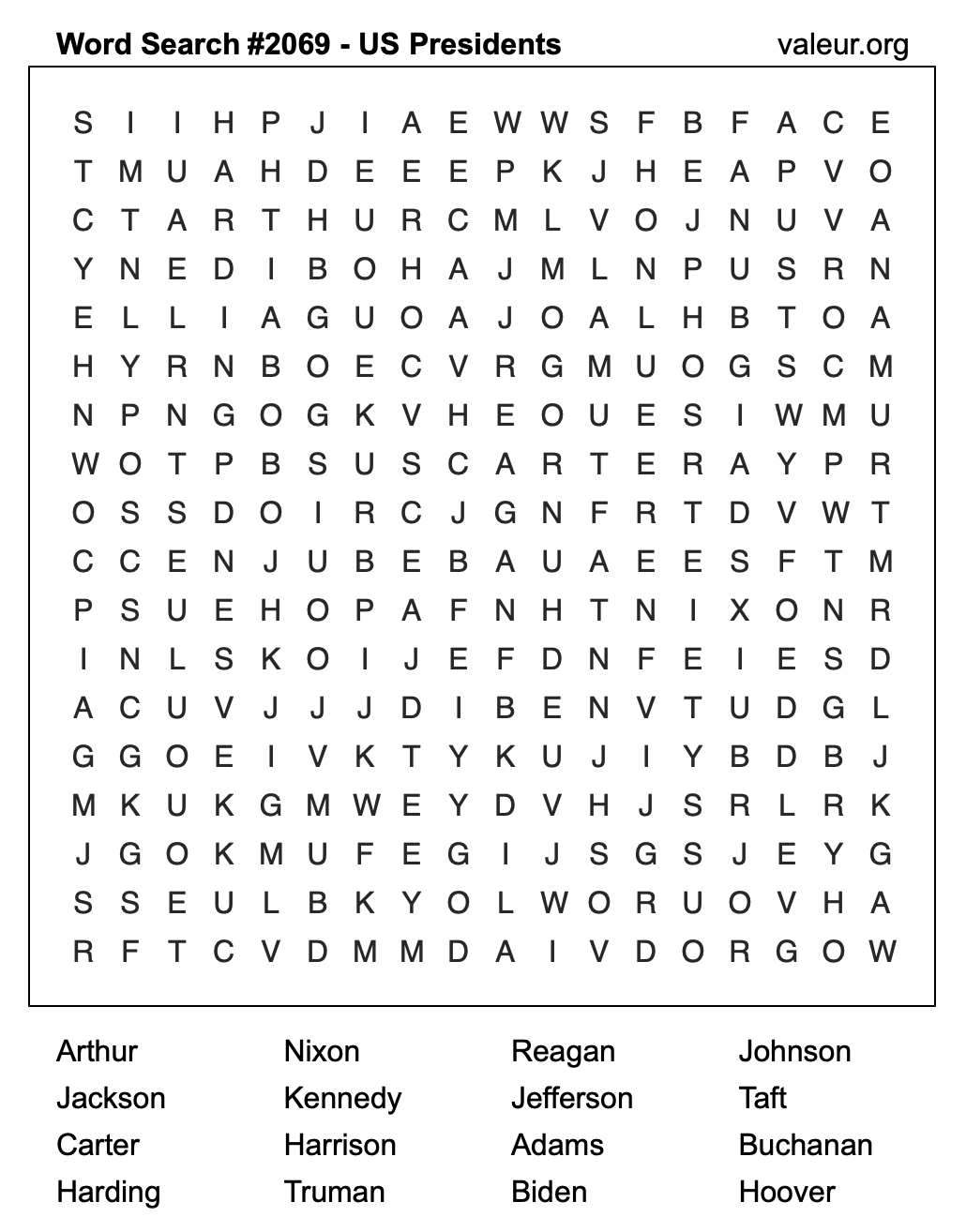 Word Search Puzzle with US Presidents #2069