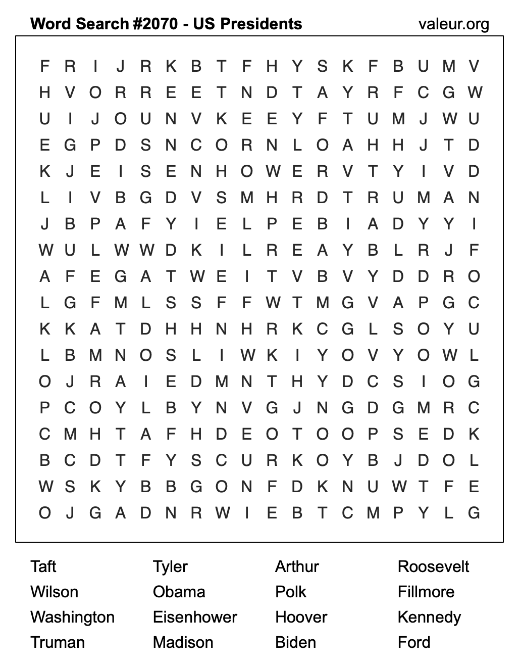 Word Search Puzzle with US Presidents #2070