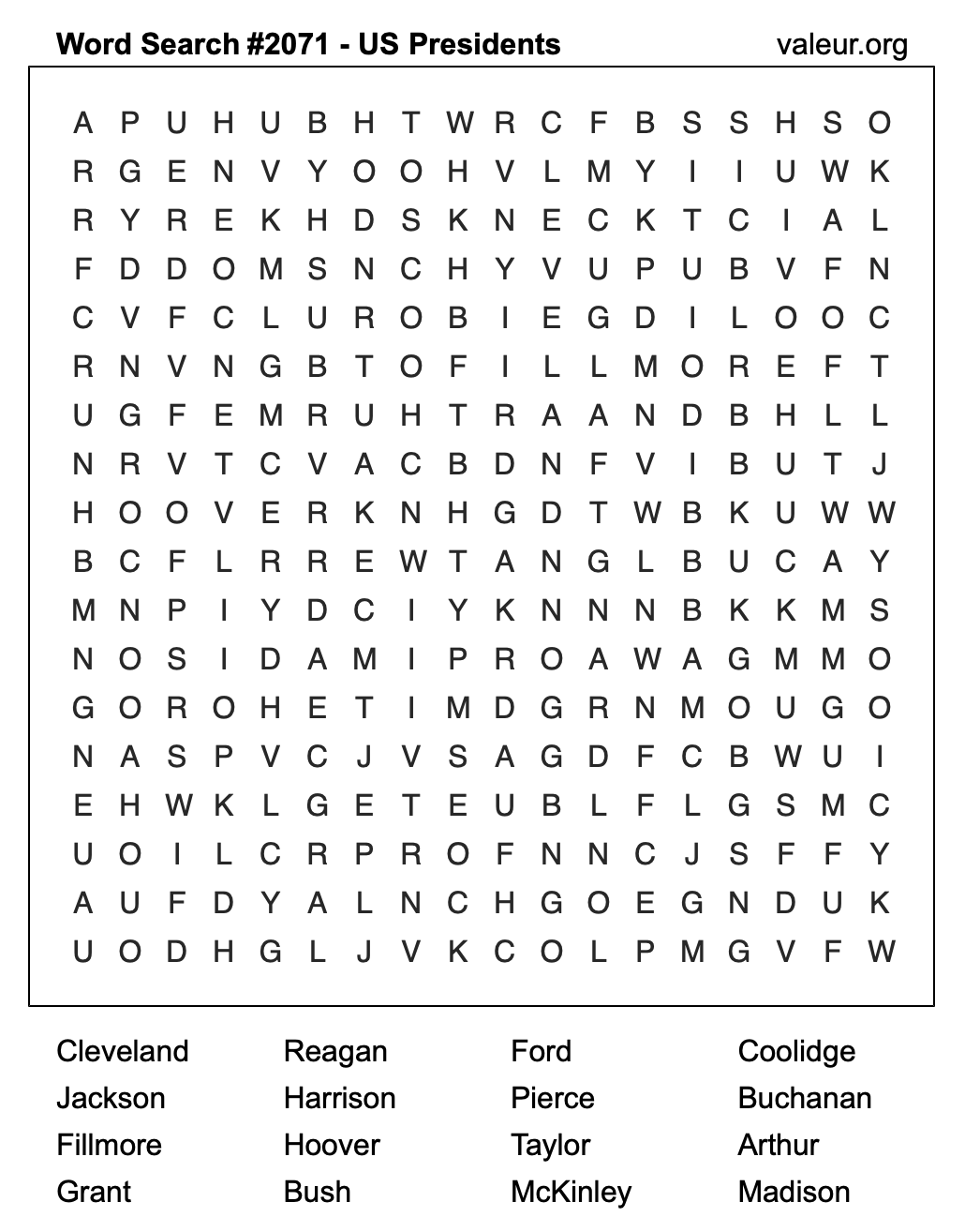 Word Search Puzzle with US Presidents #2071