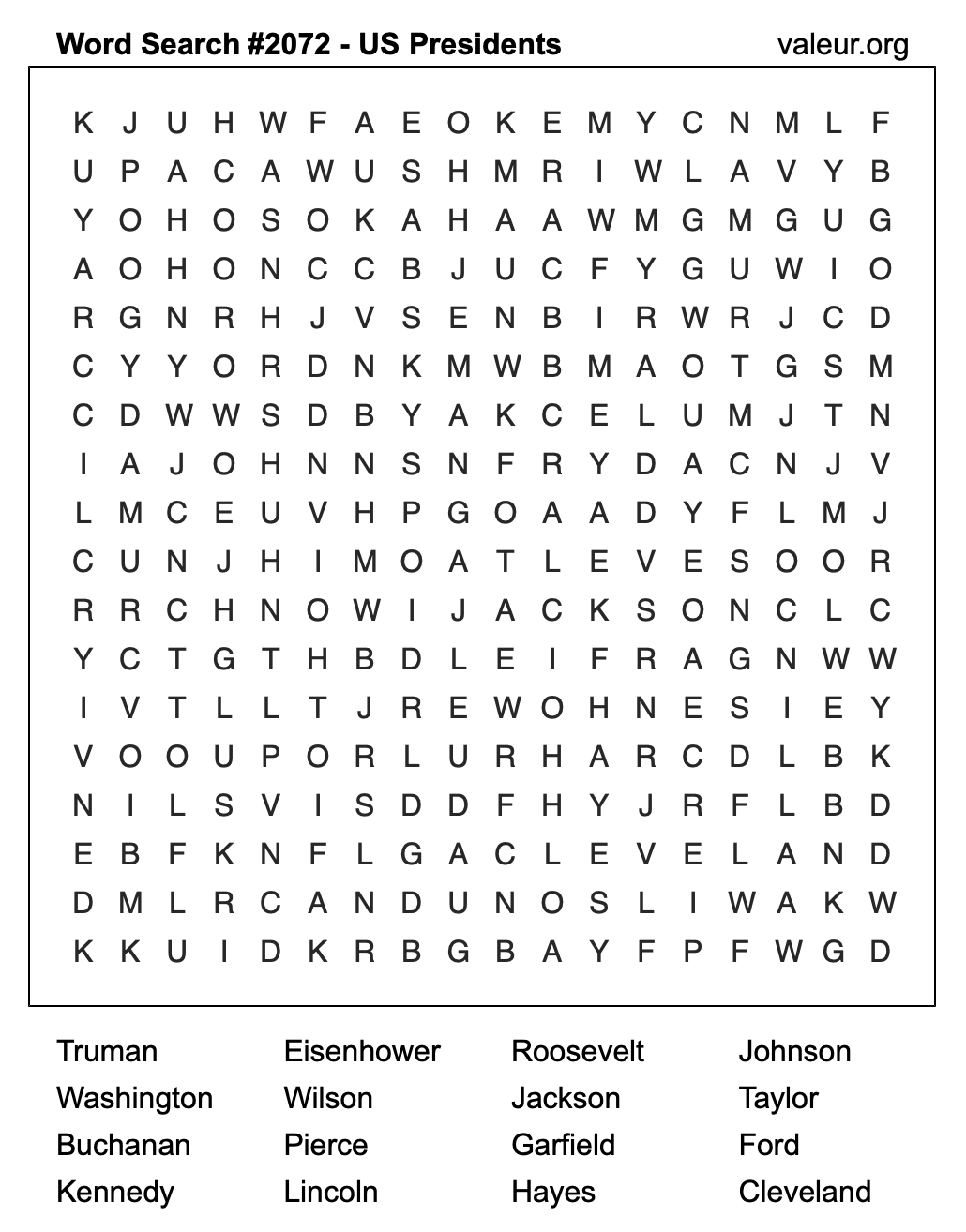 Word Search Puzzle with US Presidents #2072