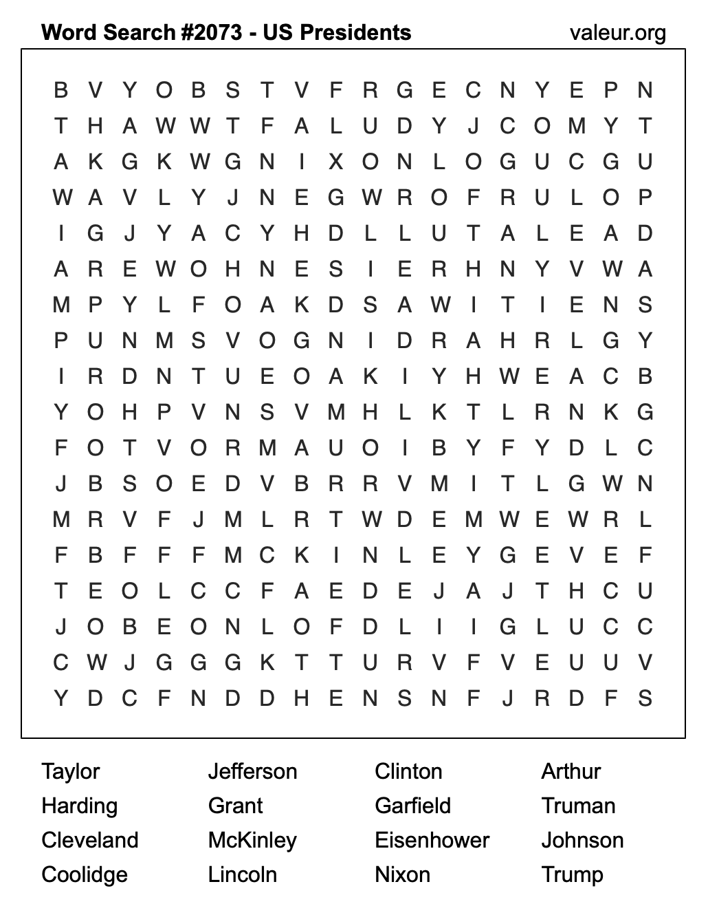 Word Search Puzzle with US Presidents #2073