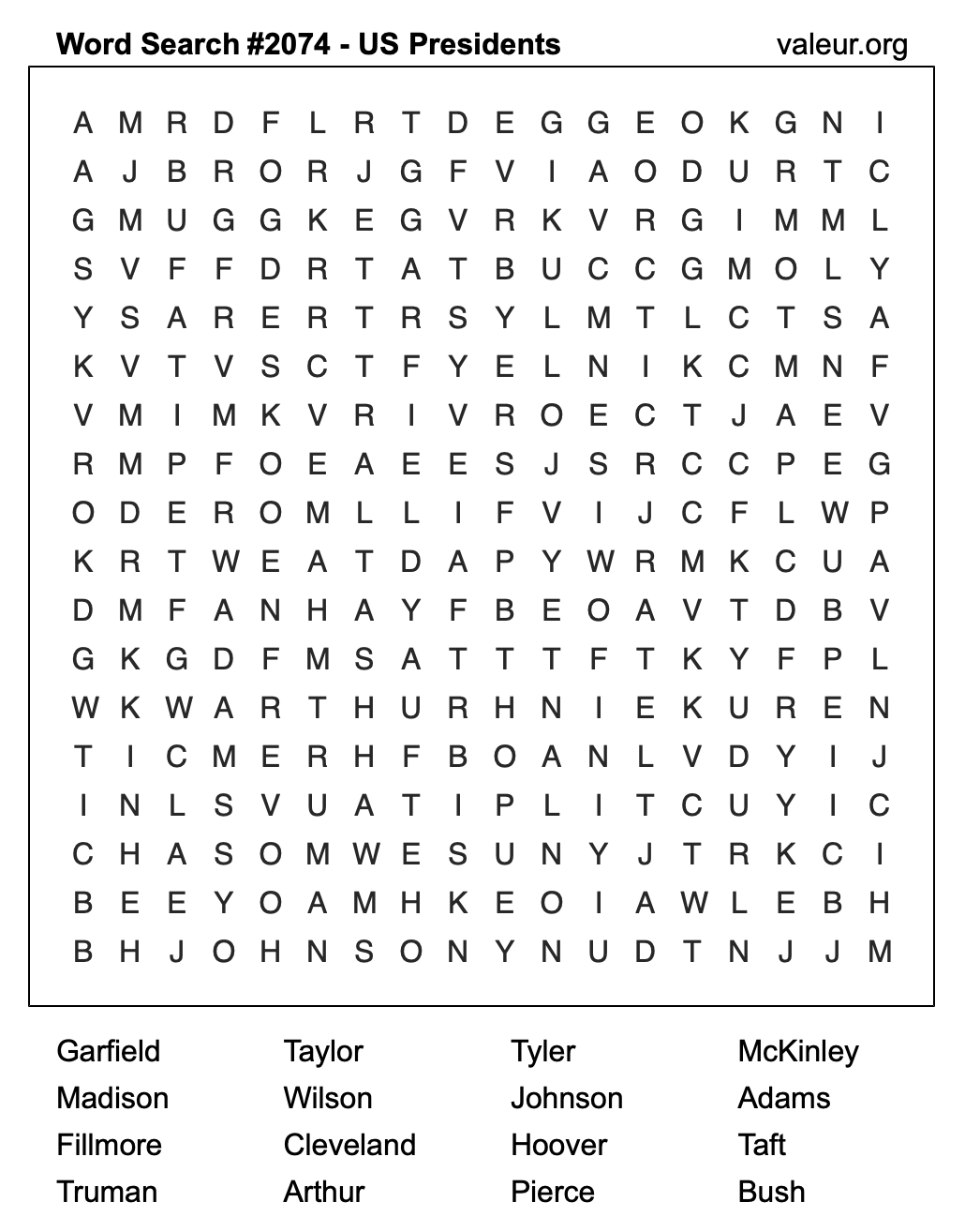 Word Search Puzzle with US Presidents #2074