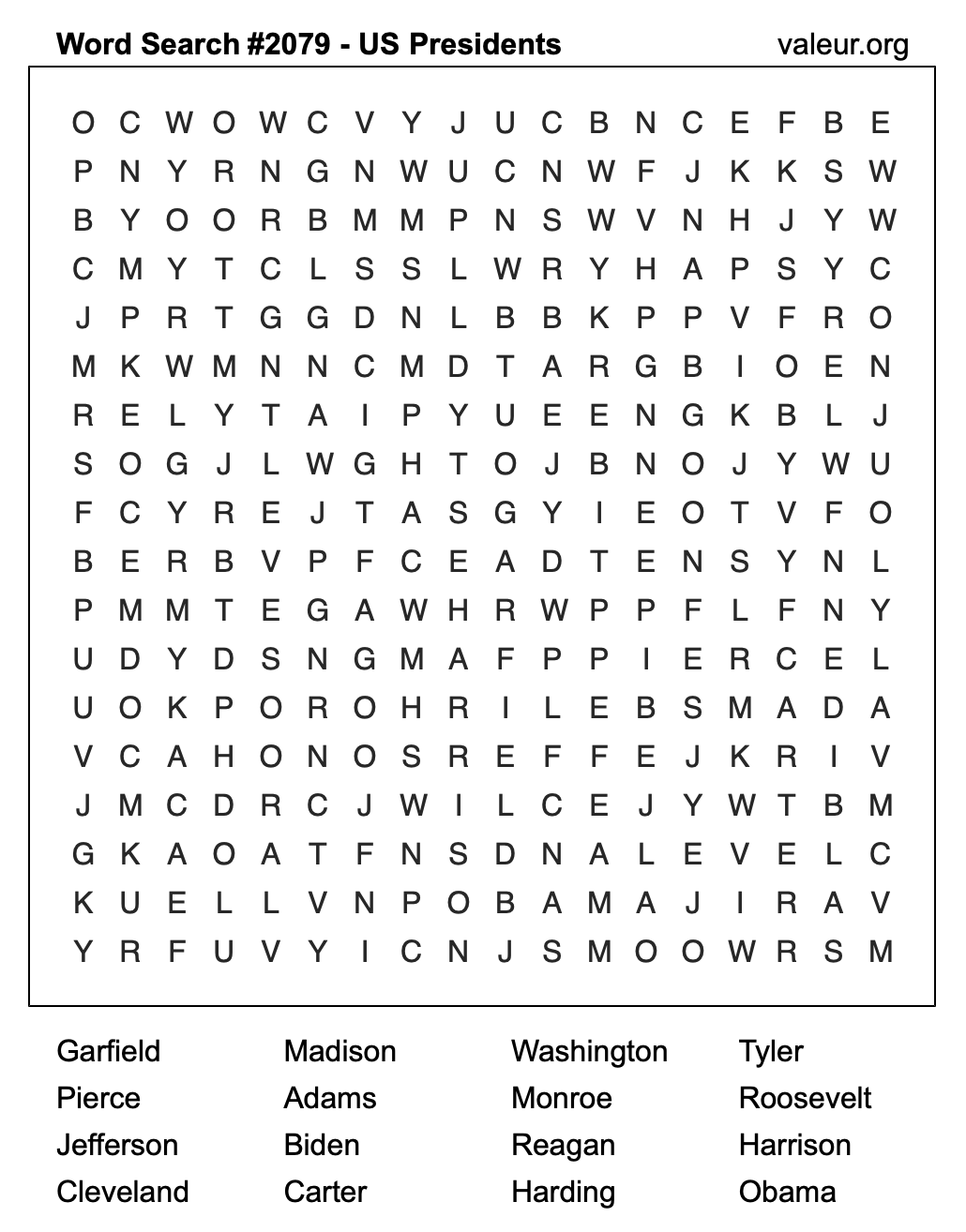 Word Search Puzzle with US Presidents #2079