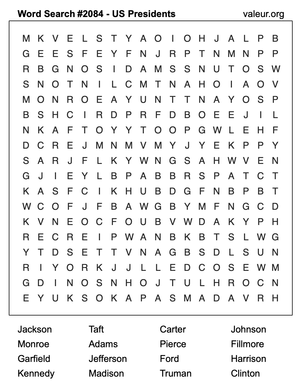 Word Search Puzzle with US Presidents #2084