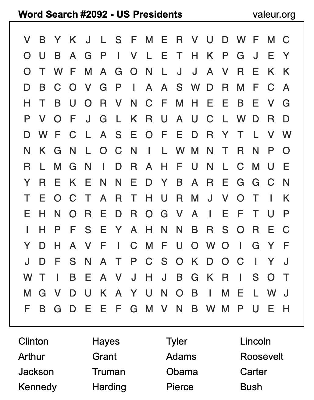 Word Search Puzzle with US Presidents #2092