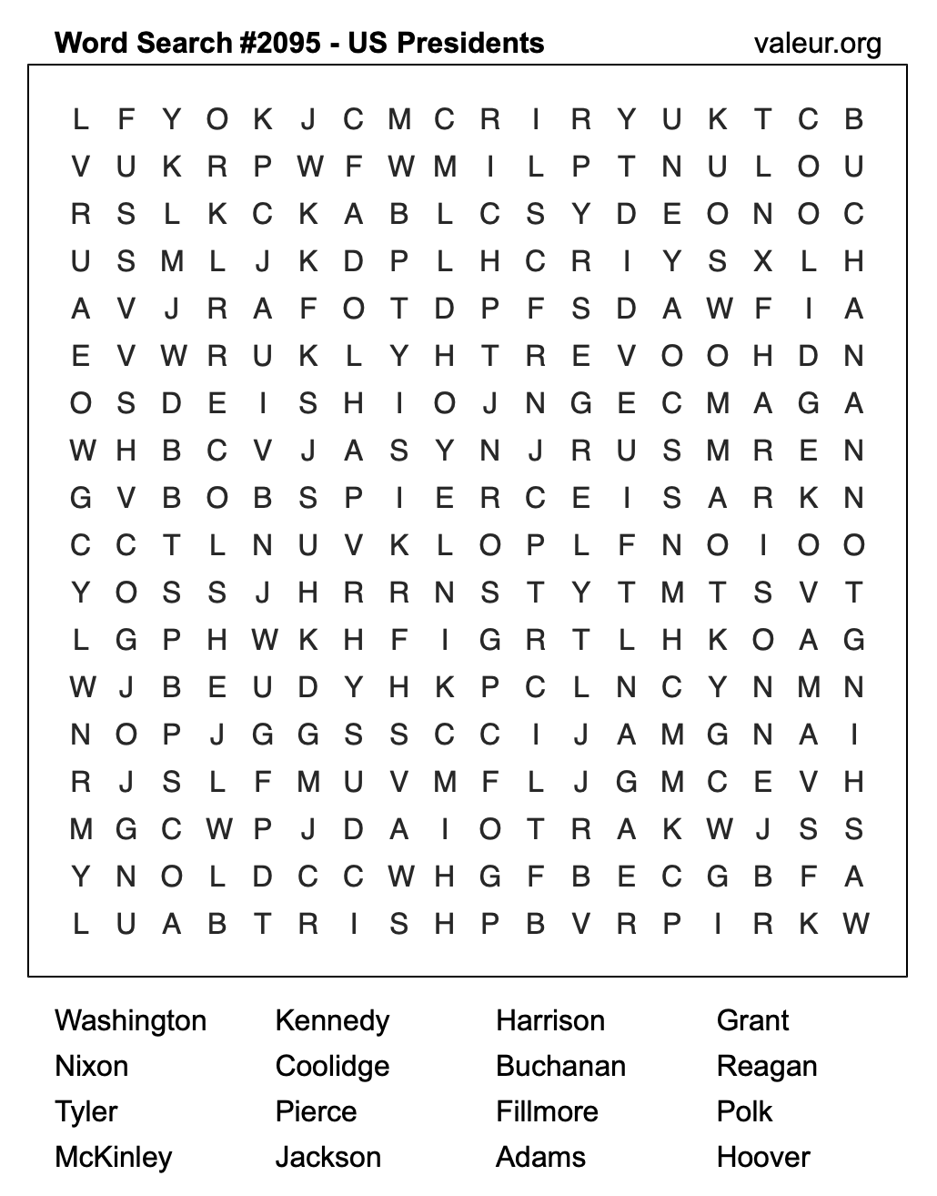 Word Search Puzzle with US Presidents #2095