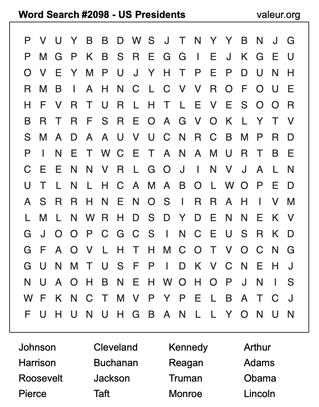 Word Search Puzzle with US Presidents #2098