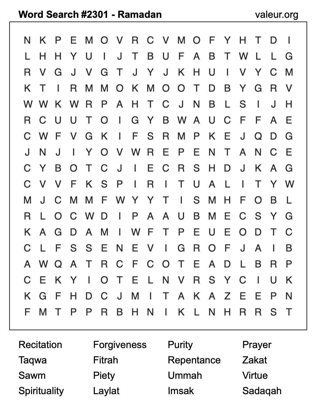 Ramadan Word Search Puzzle #2301