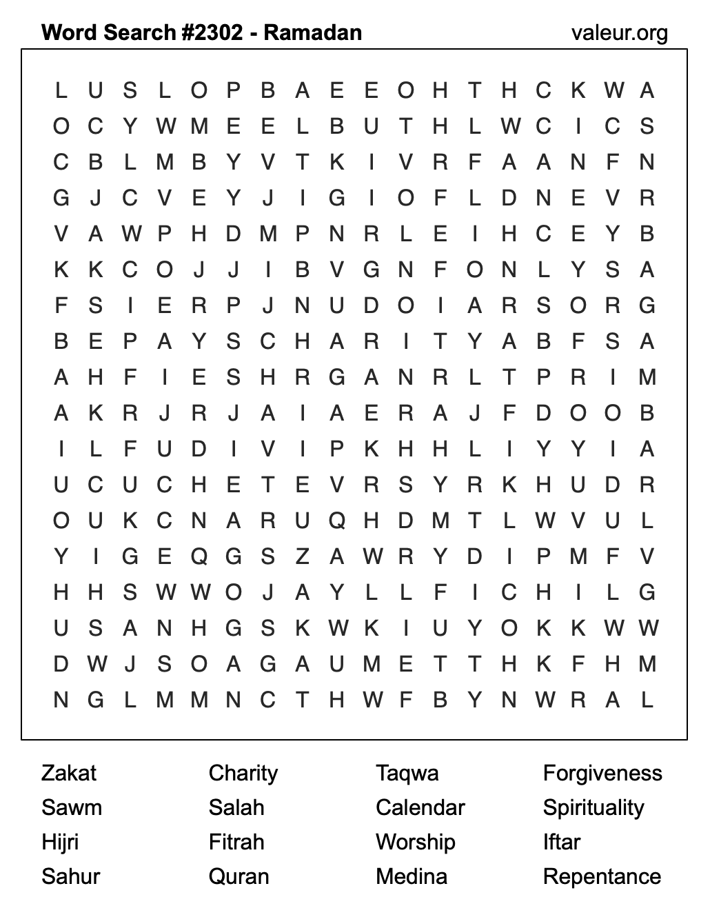 Ramadan Word Search Puzzle #2302