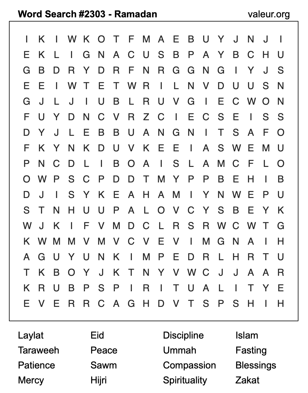 Ramadan Word Search Puzzle #2303