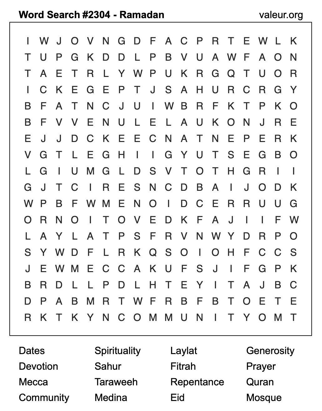 Ramadan Word Search Puzzle #2304