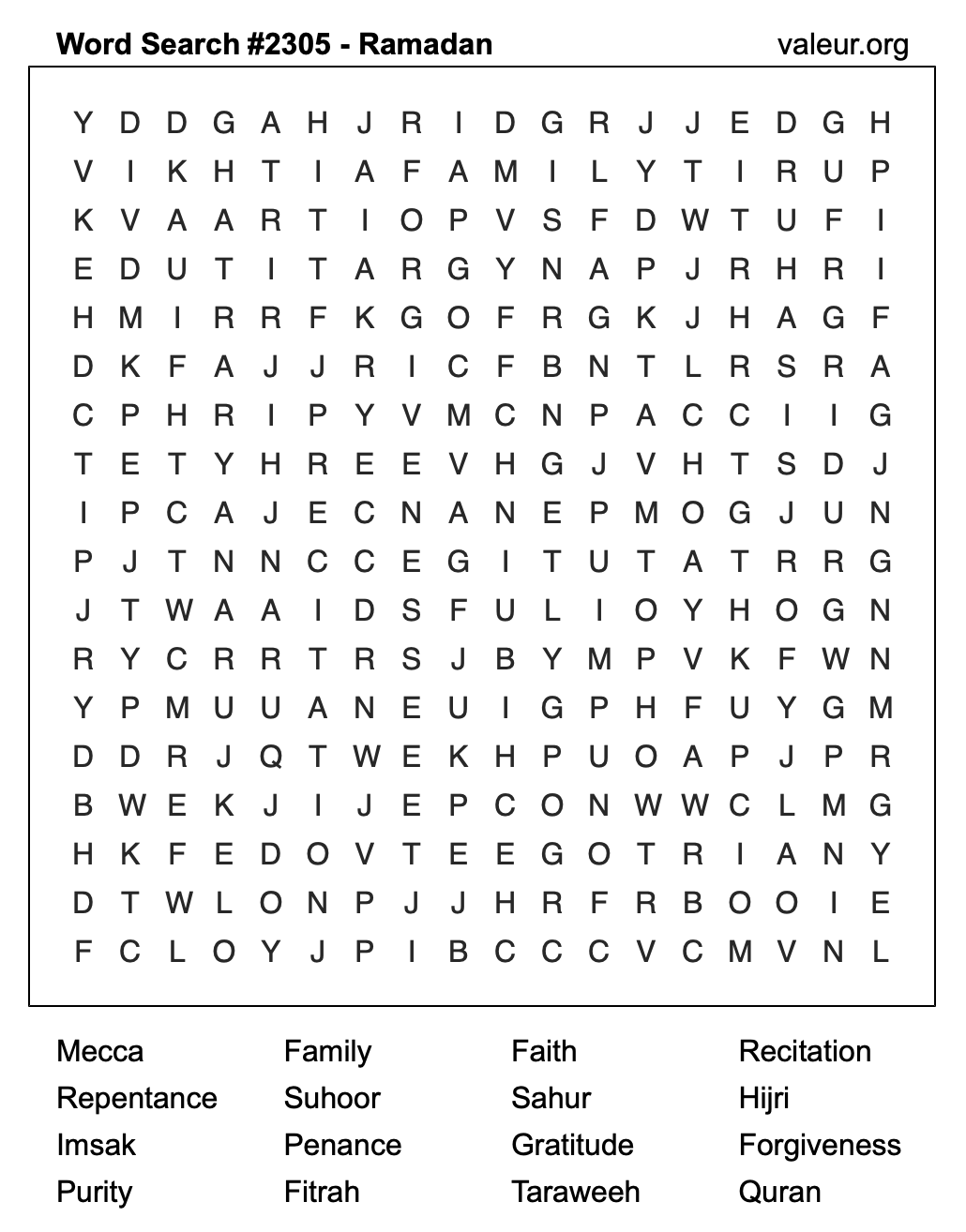 Ramadan Word Search Puzzle #2305