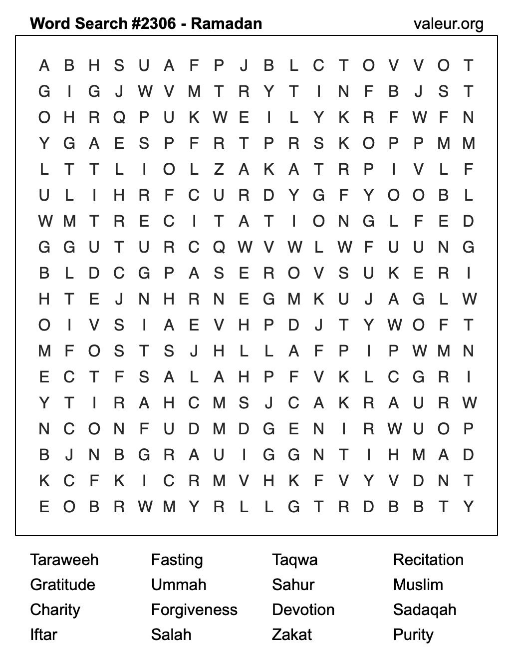 Ramadan Word Search Puzzle #2306