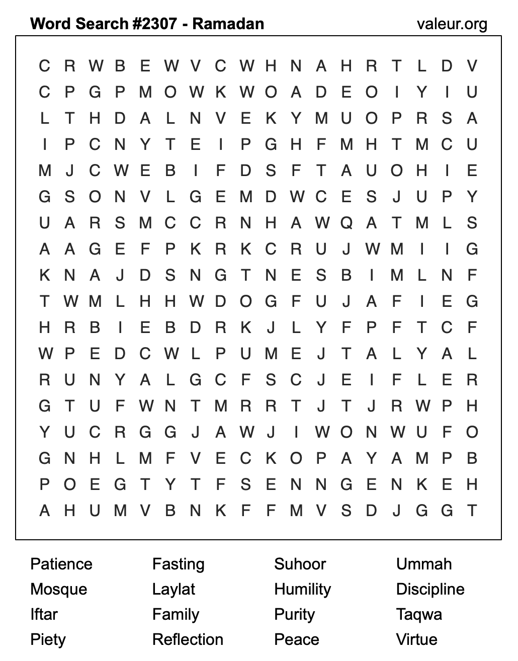 Ramadan Word Search Puzzle #2307 Ramadan Word Search Puzzle #2307
