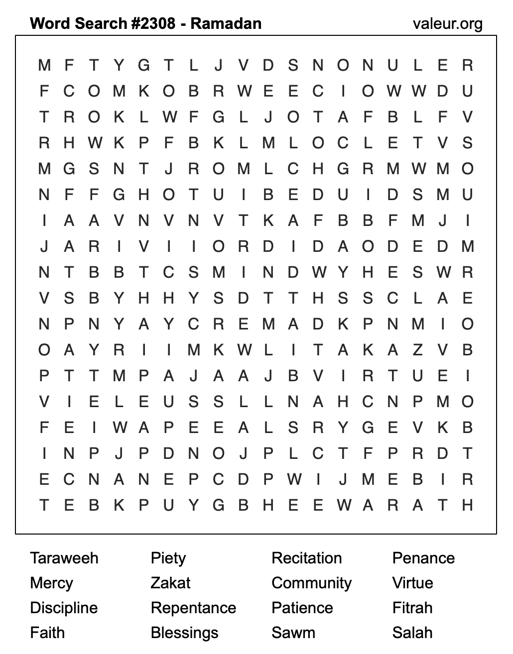 Ramadan Word Search Puzzle #2308