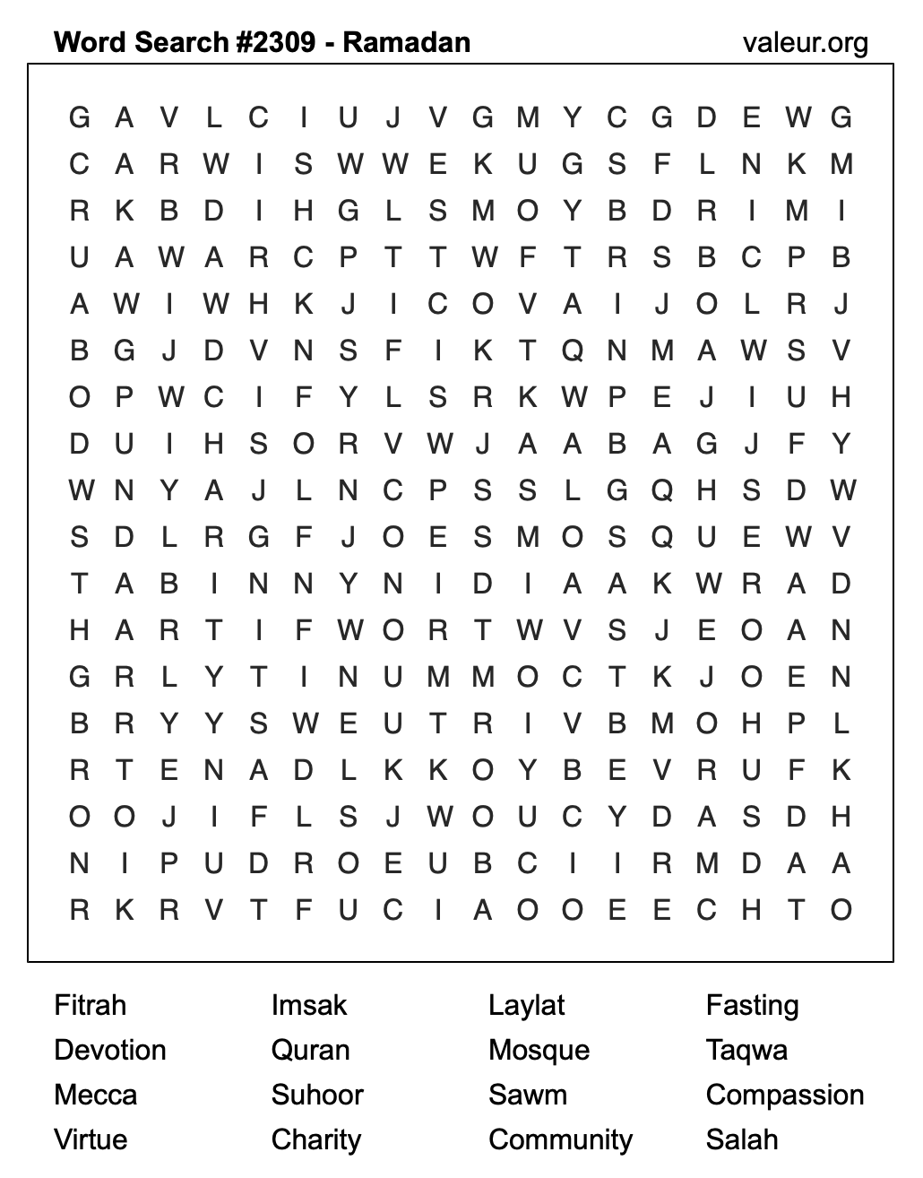 Ramadan Word Search Puzzle #2309 Ramadan Word Search Puzzle #2309