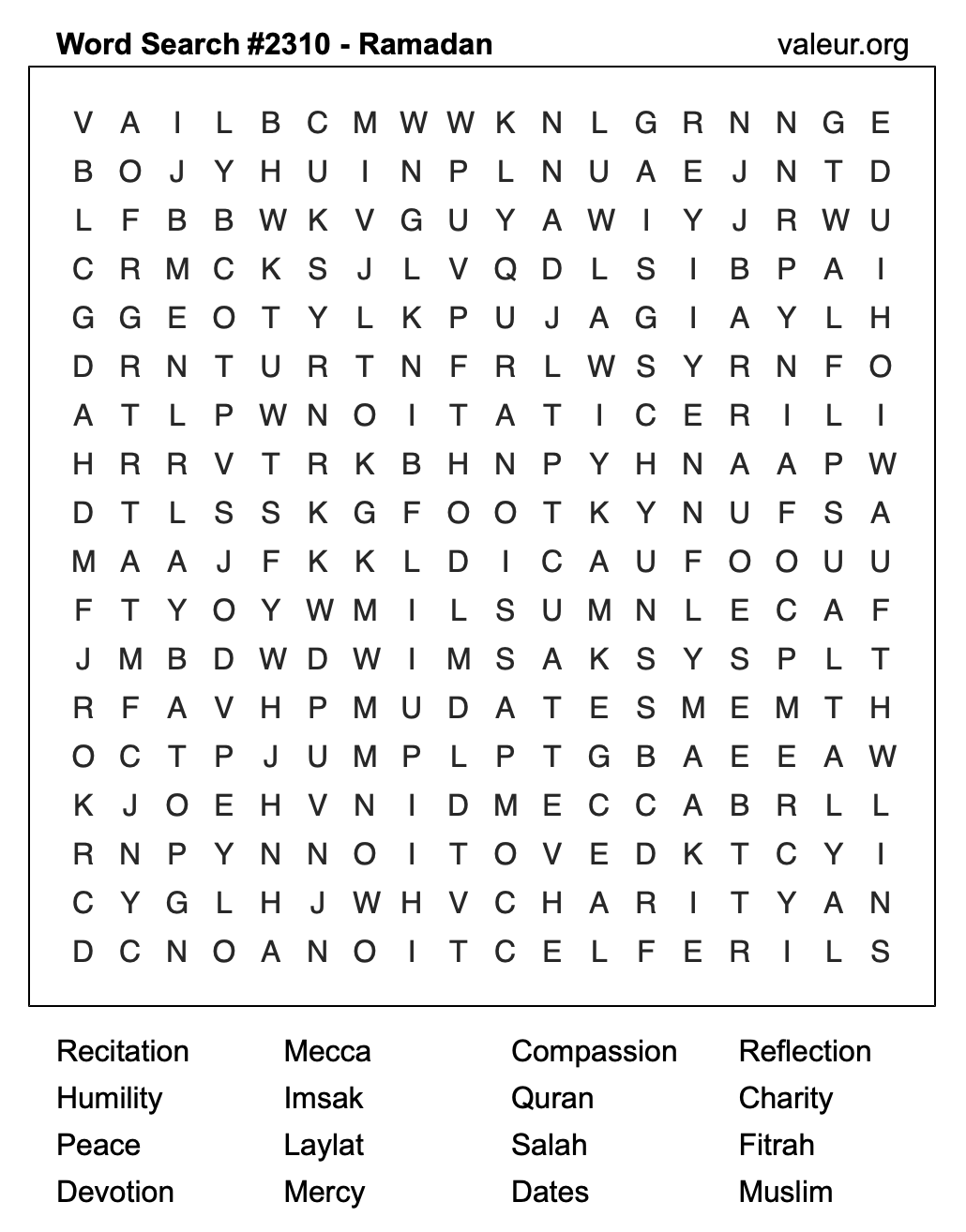 Ramadan Word Search Puzzle #2310 Ramadan Word Search Puzzle #2310