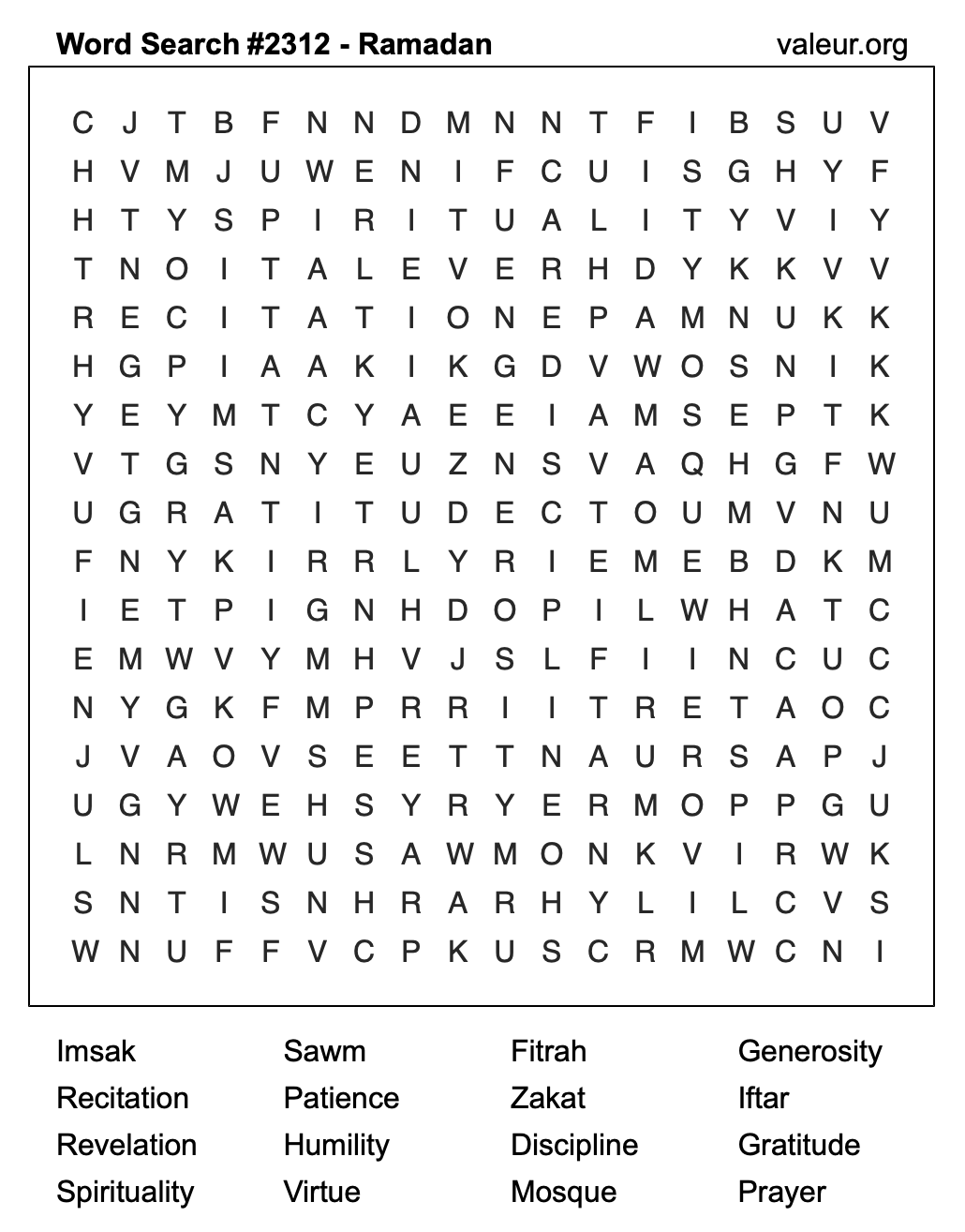 Ramadan Word Search Puzzle #2312 Ramadan Word Search Puzzle #2312