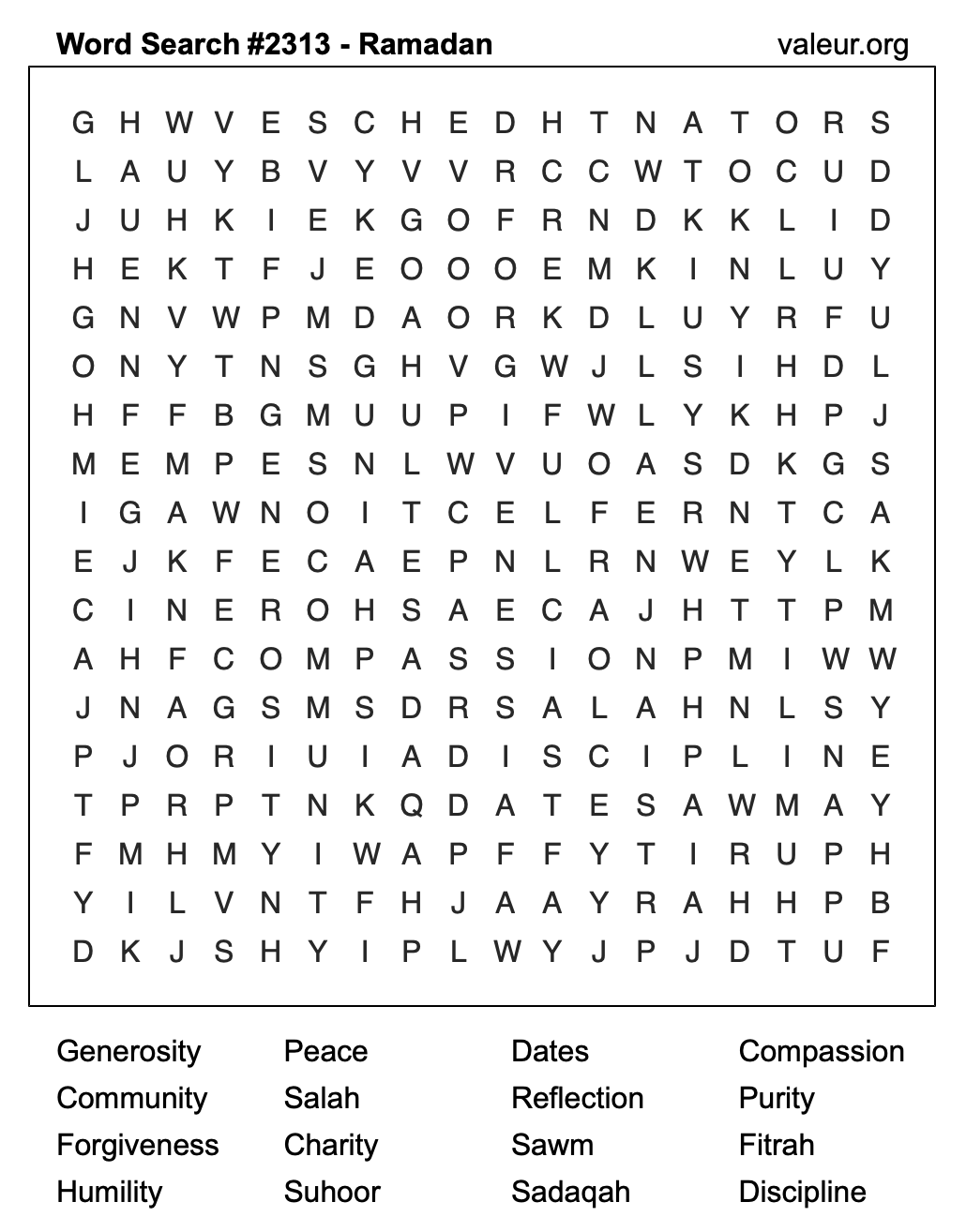 Ramadan Word Search Puzzle #2313 Ramadan Word Search Puzzle #2313