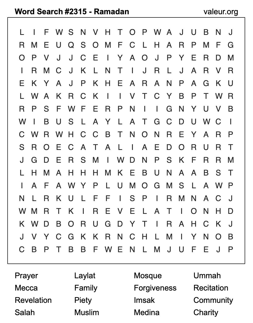 Ramadan Word Search Puzzle #2315 Ramadan Word Search Puzzle #2315