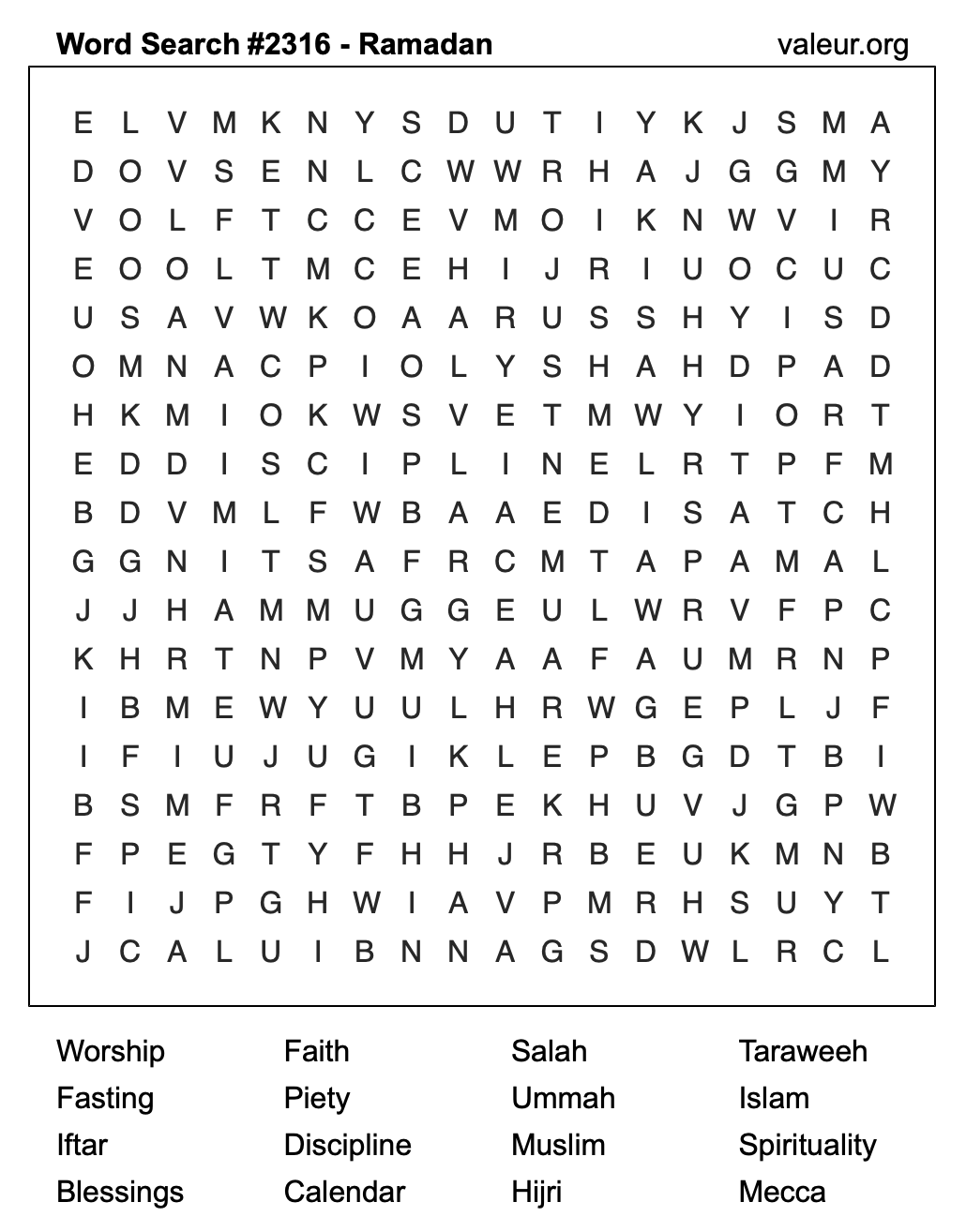 Ramadan Word Search Puzzle #2316 Ramadan Word Search Puzzle #2316
