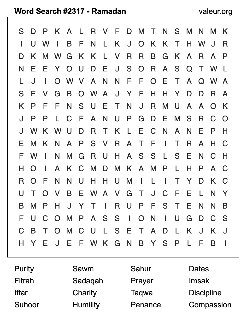 Ramadan Word Search Puzzle #2317