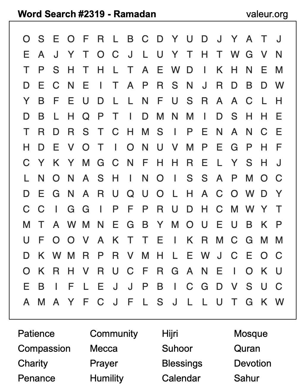 Ramadan Word Search Puzzle #2319